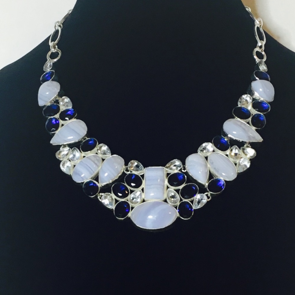 💙NWT Natural Gemstone Genuine 925 Blue Necklace